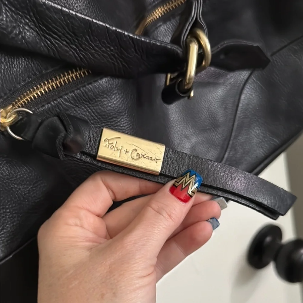 Foley + Corinna Black and Gold Leather Shoulder Bag